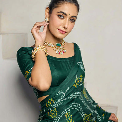 Elegance Bliss Green Silk Bandhani Saree