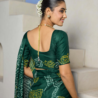 Elegance Bliss Green Silk Bandhani Saree