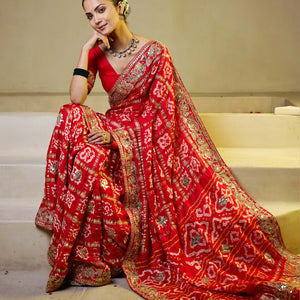 Divine Red Silk Bandhani Saree
