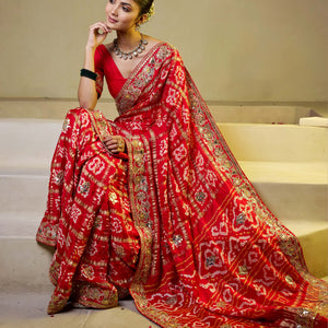 Divine Red Silk Bandhani Saree