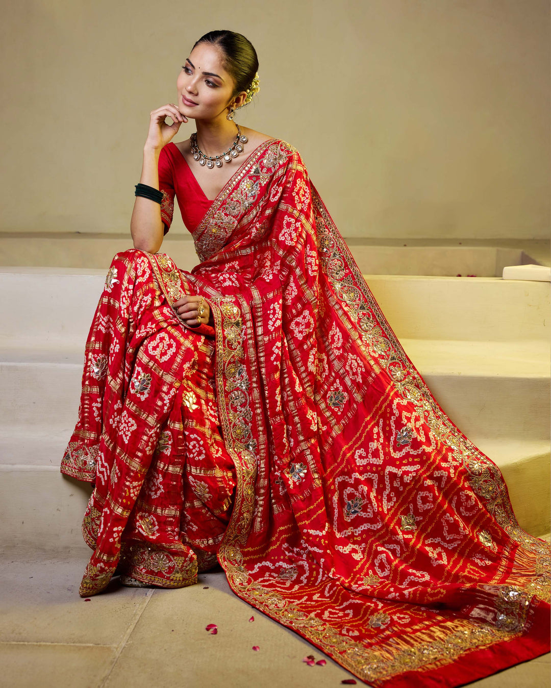 Divine Red Silk Bandhani Saree