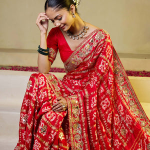 Divine Red Silk Bandhani Saree