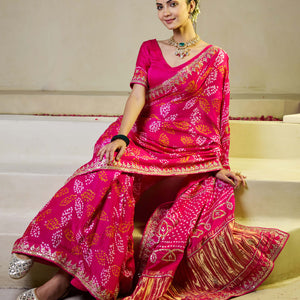 Rangoli Pink Silk Bandhani Saree