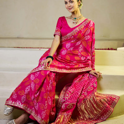 Rangoli Pink Silk Bandhani Saree