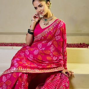 Rangoli Pink Silk Bandhani Saree