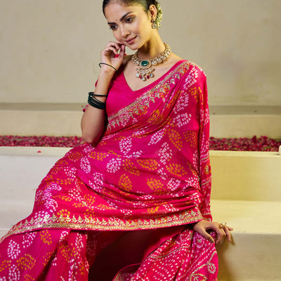 Rangoli Pink Silk Bandhani Saree