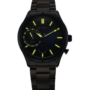 Titan Stellar Multifunction Blue Dial Grey Stainless Steel Strap Watch For Men 42.2mm NS10009KM01