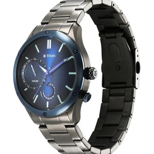 Titan Stellar Multifunction Blue Dial Grey Stainless Steel Strap Watch For Men 42.2mm NS10009KM01