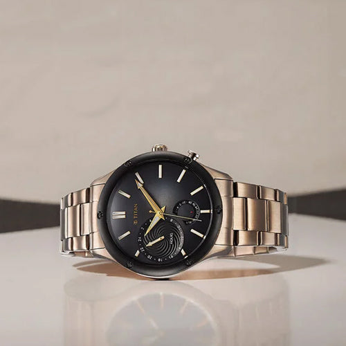 Titan Stellar Multifunction Brown Dial Brown Stainless Steel Strap Watch For Men 42.2mm NS10009KM03