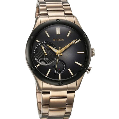 Titan Stellar Multifunction Brown Dial Brown Stainless Steel Strap Watch For Men 42.2mm NS10009KM03