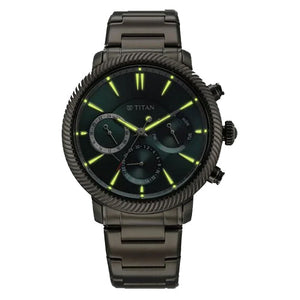 Titan Stellar Quartz Multifunction Green Dial Stainless Steel Strap Watch for Men 44mm NS10012QM01