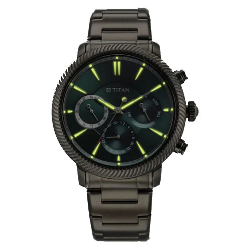 Titan Stellar Quartz Multifunction Green Dial Stainless Steel Strap Watch for Men 44mm NS10012QM01