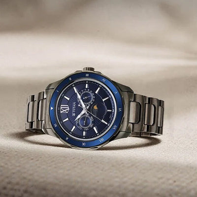 Titan Regalia Premium Blue Dial Stainless Steel Strap Watch for Men 43mm NS1688KM07