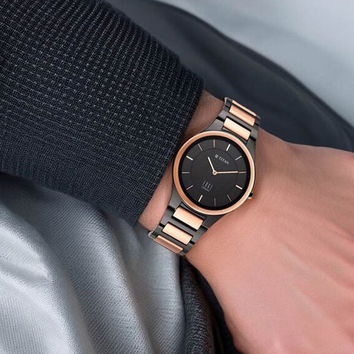 Titan Edge Ceramic Quartz in Midnight Gold with Black Dial Watch for Men 40.5mm NS1696KC01