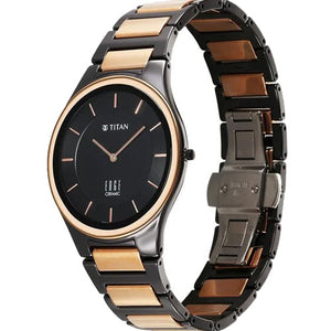 Titan Edge Ceramic Quartz in Midnight Gold with Black Dial Watch for Men 40.5mm NS1696KC01