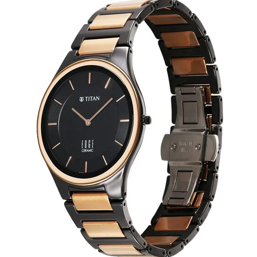 Titan Edge Ceramic Quartz in Midnight Gold with Black Dial Watch for Men 40.5mm NS1696KC01