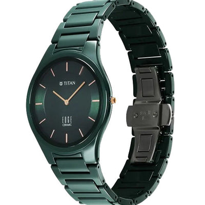 Titan Edge Ceramic Quartz in Glossy Green Dial Watch for Men 40.5mm NS1696QC06