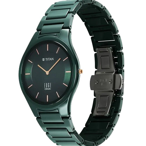 Titan Edge Ceramic Quartz in Glossy Green Dial Watch for Men 40.5mm NS1696QC06