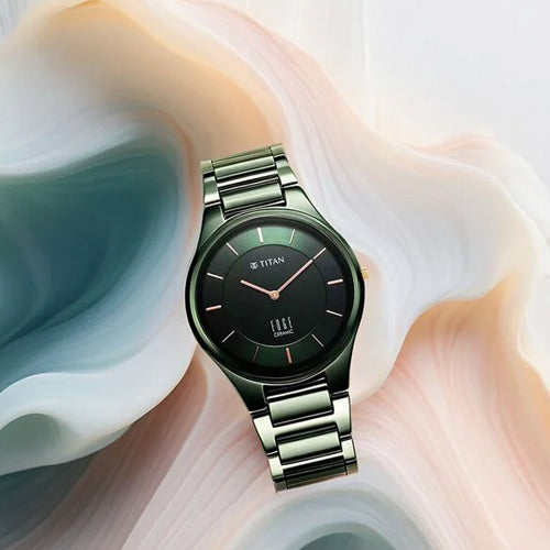 Titan Edge Ceramic Quartz in Glossy Green Dial Watch for Men 40.5mm NS1696QC06
