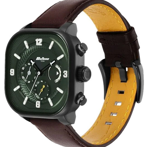 Titan Octane Aerobatics Green Dial Chronograph Leather Strap watch for Men 39.5mm NS1856NL02