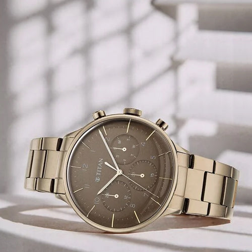 Titan Urban Magic Brown Dial Multial Stainless Steel Strap watch for Men 42mm NS90102QM02
