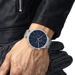 Titan Classique Quartz Multifunction Blue Dial Stainless Steel Strap Watch for Men 42mm NS90102SM01