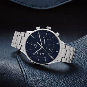 Titan Classique Quartz Multifunction Blue Dial Stainless Steel Strap Watch for Men 42mm NS90102SM01