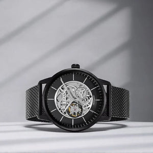 Titan Skeletal Automatic Black Dial Black Stainless Steel Strap Watch for Men 44mm NS90110NM01