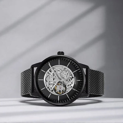 Titan Skeletal Automatic Black Dial Black Stainless Steel Strap Watch for Men 44mm NS90110NM01