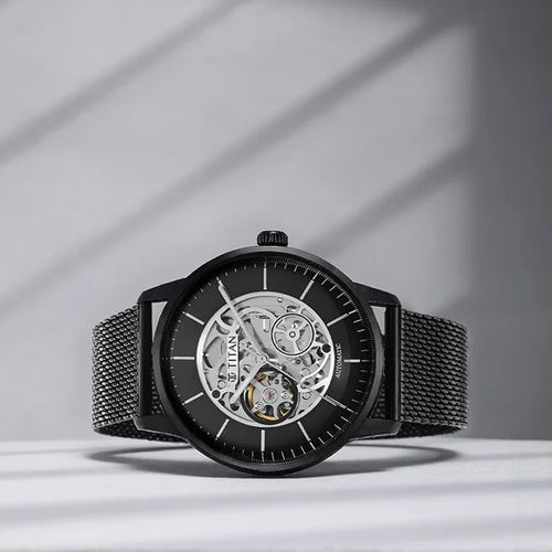 Titan Skeletal Automatic Black Dial Black Stainless Steel Strap Watch for Men 44mm NS90110NM01