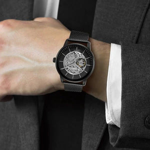 Titan Skeletal Automatic Black Dial Black Stainless Steel Strap Watch for Men 44mm NS90110NM01