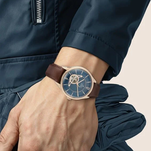 Titan Automatic Blue Dial Brown Leather Strap Watch for Men 43mm NS90111WL01