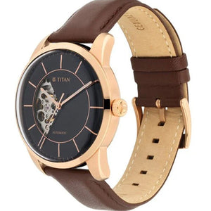 Titan Automatic Sectoral Black Dial Brown Leather Strap Watch for Men 43mm NS90126WL02