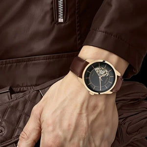 Titan Automatic Sectoral Black Dial Brown Leather Strap Watch for Men 43mm NS90126WL02