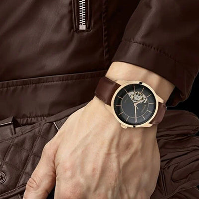 Titan Automatic Sectoral Black Dial Brown Leather Strap Watch for Men 43mm NS90126WL02