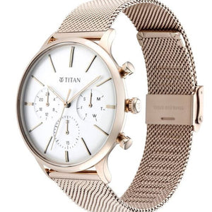 Titan Light Leathers Silver Dial Quartz Multifunction Stainless Steel Strap Watch for Men 42mm NS90134WM01