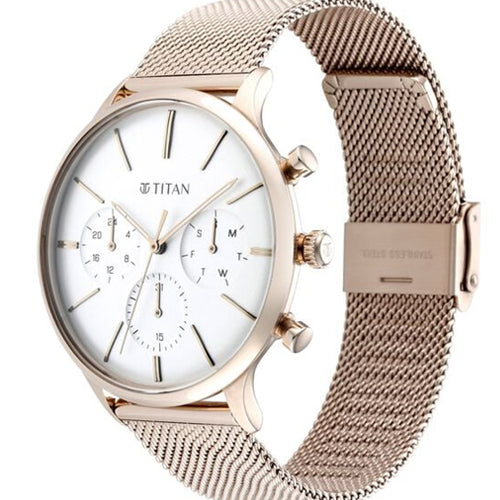 Titan Light Leathers Silver Dial Quartz Multifunction Stainless Steel Strap Watch for Men 42mm NS90134WM01