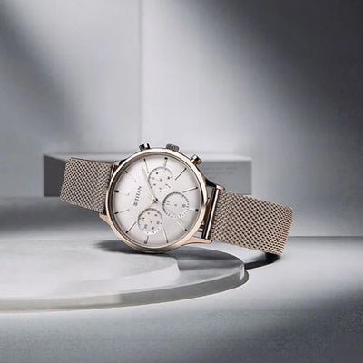 Titan Light Leathers Silver Dial Quartz Multifunction Stainless Steel Strap Watch for Men 42mm NS90134WM01
