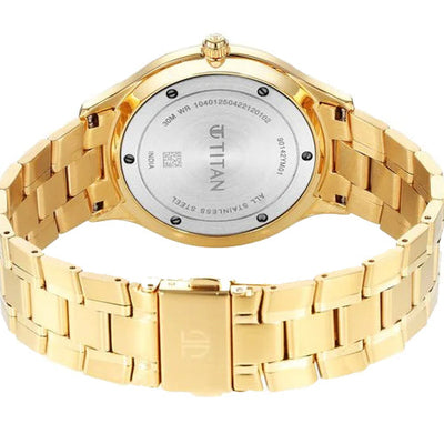 Titan Classique Slimline Champagne Dial Analog with Day and Date Stainless Steel Strap Watch for Men 40mm NS90142YM01