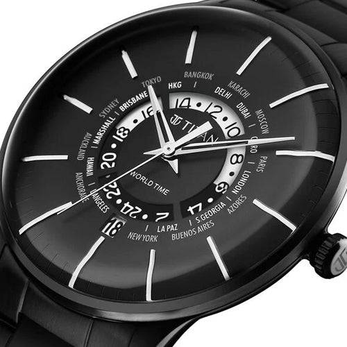 Titan Black Dial World Time with Date Stainless Steel Strap watch for Men 41mm NS90145NM01