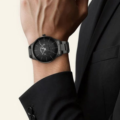 Titan Black Dial World Time with Date Stainless Steel Strap watch for Men 41mm NS90145NM01