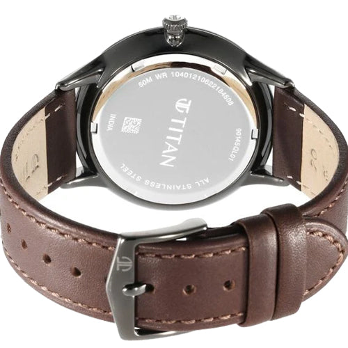 Titan Green Dial World Time with Date Leather Strap watch for Men 41mm NS90145QL01