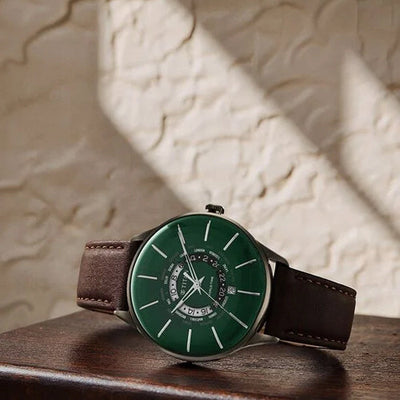 Titan Green Dial World Time with Date Leather Strap watch for Men 41mm NS90145QL01