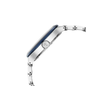 Titan Ceramic Fusion Quartz Multifunction Blue Dial Silver Dual-Toned Stainless Steel Bracelet Watch for Men 42mm NS90148KD02
