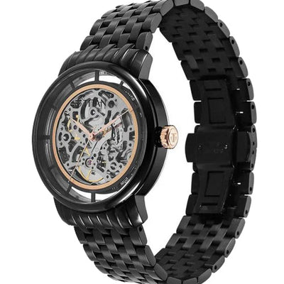 Titan Mechanical Slimline Black Dial Black Stainless Steel Strap watch for Men 42mm NS90158KM01