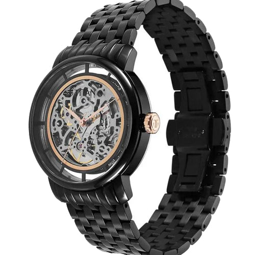 Titan Mechanical Slimline Black Dial Black Stainless Steel Strap watch for Men 42mm NS90158KM01