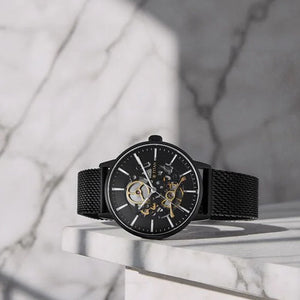 Titan Mechanical Slimline Black Dial Black Mesh Strap Watch for Men 42mm NS90159NM01