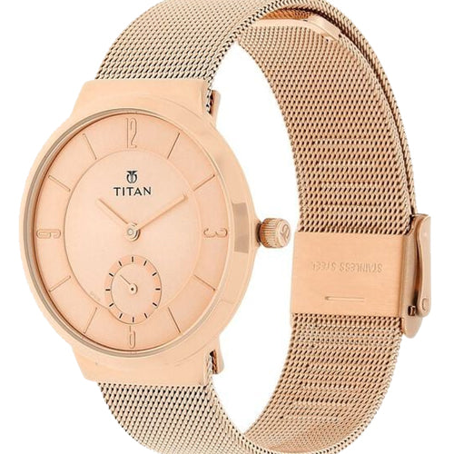 Titan Workwear Quartz Analog Rose Gold Dial Stainless Steel Strap Watch for Women 32mm NS95033WM01
