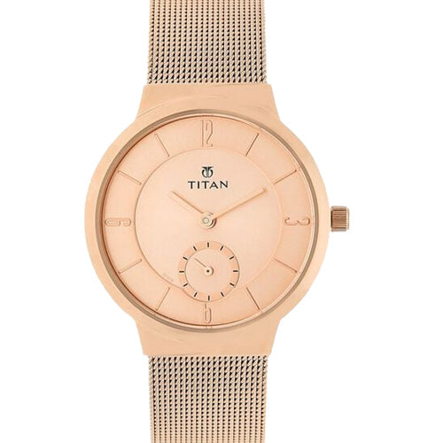 Titan Workwear Quartz Analog Rose Gold Dial Stainless Steel Strap Watch for Women 32mm NS95033WM01