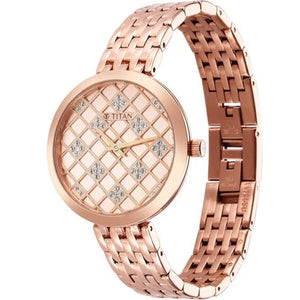 Titan Purple Unending Beauty Rose Gold Dial Women Watch With Stainless Steel Strap 34mm NS95163WM01